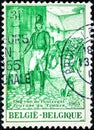 Stamp printed in the Belgium shows Postmaster, c. 1833, Street Scene Royalty Free Stock Photo