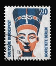 Stamp printed in Berlin Germany shows Queen Neferneferuaten Nefertiti of Egypt, bust, Egyptian Museum, Berlin