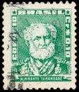 Stamp printed in Brazil, shows portrait of Admirante Tamandare