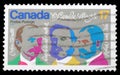 Stamp printed by Canada, shows Composers Lavallee, Routhier, Weir Royalty Free Stock Photo