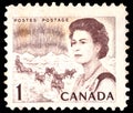 A stamp printed in Canada shows Royal families, Queen Elizabeth II, Wilding Portrait serie