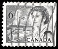 A stamp printed in Canada shows Royal families, Queen Elizabeth II, Wilding Portrait serie