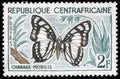 Stamp printed in Central African Republic shows a butterfly, Charaxe Mobilis