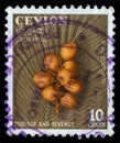 Stamp printed in Ceylon now Sri Lanka shows image of king coconuts