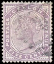 Stamp printed by CEYLON, shows Queen Victoria Royalty Free Stock Photo