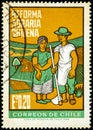 Stamp printed in the Chile shows Farm Couple, Agrarian Reforms