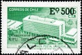 Stamp printed in Chile shows the new headquarters of the universal postal union, UPU, on its centenary Royalty Free Stock Photo