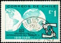 Stamp printed in Chile shows the OIT, International Labor Organization on its 50th anniversary Royalty Free Stock Photo