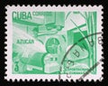 Stamp printed in Cuba, shows Sugar processing plant, Exportaciones cubanas