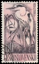 Stamp printed by Czechoslovakia shows grey heron Royalty Free Stock Photo