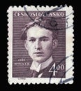 Stamp printed in Czechoslovakia shows Jiri Wolker poet the series The Cultural and Political Personalities
