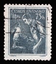 Stamp printed in Czechoslovakia shows Lathe operator, Professions series Royalty Free Stock Photo