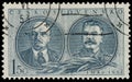 Stamp printed by Czechoslovakia, shows Lenin and Stalin Royalty Free Stock Photo