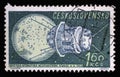 Stamp printed in Czechoslovakia shows Luna 3 photographs of the dark side of the moon Space Research series