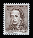 Stamp printed in Czechoslovakia shows a portrait of Bozena Nemcova 1820-1862 Anniversary cultural figures series