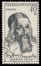 Stamp printed in Czechoslovakia shows portrait Jan Amos Komenski