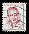 Stamp printed in Czechoslovakia shows a portrait of President Klement Gottwald Royalty Free Stock Photo