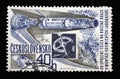 Stamp printed in Czechoslovakia shows Space craft rocket (Gemini-Agena) Research of space series