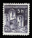 Stamp printed in Czechoslovakia shows Trencin castle, series castle Royalty Free Stock Photo