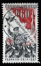 Stamp printed in Czechoslovakia shows Yuri Gagarin, the series Yuri Gagarin`s Visit to Prague