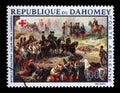 Stamp printed in Dahomey shows Battle of Solferino, by Charpentier, Red Cross series