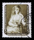 Stamp printed in DDR shows the painting Portrait of a Lady as a Vestal Virgin, by Angelica Kauffmann