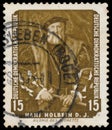 Stamp printed in DDR shows Portrait of Morette by Holbein