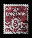 Stamp printed in Denmark shows Figure wave type, Wavy Lines series