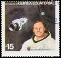Stamp printed by Equatorial Guinea shows Neil Armstrong astronaut