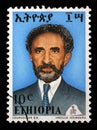 Stamp printed in Ethiopia shows image of emperor Haile Selassie with the inscription in Amharic