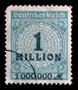 Stamp printed in the Federal Republic of Germany shows image of hyper inflated numbers