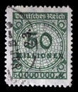 Stamp printed in the Federal Republic of Germany shows image of hyper inflated numbers