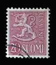 Stamp printed in the Finland shows Crowned Lion Coat of Arms of the Republic of Finland Hammarsten-Jansson Design