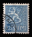 Stamp printed in the Finland shows Crowned Lion, Coat of Arms of the Republic of Finland