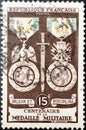 Stamp printed in France, for the centenary of military medals