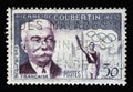 Stamp printed in the France issued in honor of Baron Pierre de Coubertin, founder of the modern Olympic Games