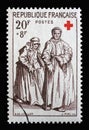 Stamp printed in the France shows Beggar and the One eyed Woman Painting by Jacques Callot Series: Red Cross