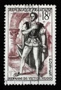 Stamp printed in the France shows image of Hernani, Hernani ou l`Honneur Castillan by Victor Hugo, Actors series Royalty Free Stock Photo