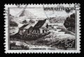 Stamp printed in the France shows image of Mont Gerbier de Jonc in the rural landscape of the Vivarais region