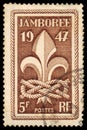 Stamp printed in France, shows Scout Jamboree Emblem