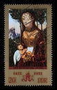 Stamp printed in GDR shows Young mother with child by Lucas Cra