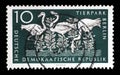 Stamp printed in GDR shows Greater Flamingo, Berlin, German Zoological Garden