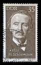 Stamp printed in GDR shows Heinrich Schliemann