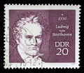 Stamp printed in GDR shows Ludwig van Beethoven, composer