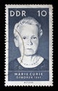 Stamp printed by GDR shows Marie Sklodowska Curie