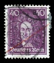 Stamp printed in the German Reich shows Gottfried Wilhelm von Leibniz