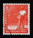 Stamp printed in Germany, American-British-Soviet Occupation Trizone shows Sower