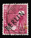 Stamp printed in Germany, Berlin in Black Overprint, American-British-Soviet Occupation Trizone shows Sower