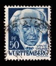 Stamp printed in Germany, French Occupation of Wurttemberg shows Ludwig Uhland, poet, philologist and literary historian