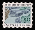 Stamp printed in Germany showing a landscape: River, European Nature Preservation Year